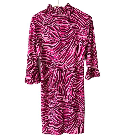 Jude Connally Ariella Dress Pink Merlot Zebra Ruffle Trim size small - Picture 6 of 8